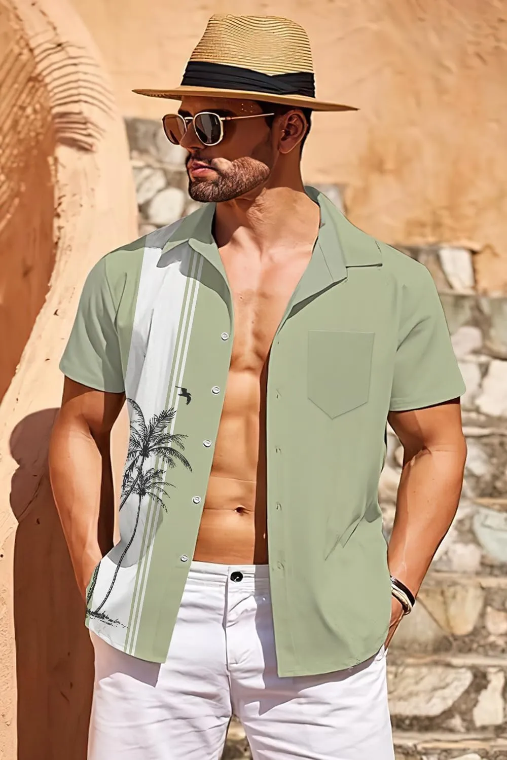 Udarnik Hawaiian Shirt for Men Short Sleeve Button Down Shirts Beach Tropical Casual Shirts