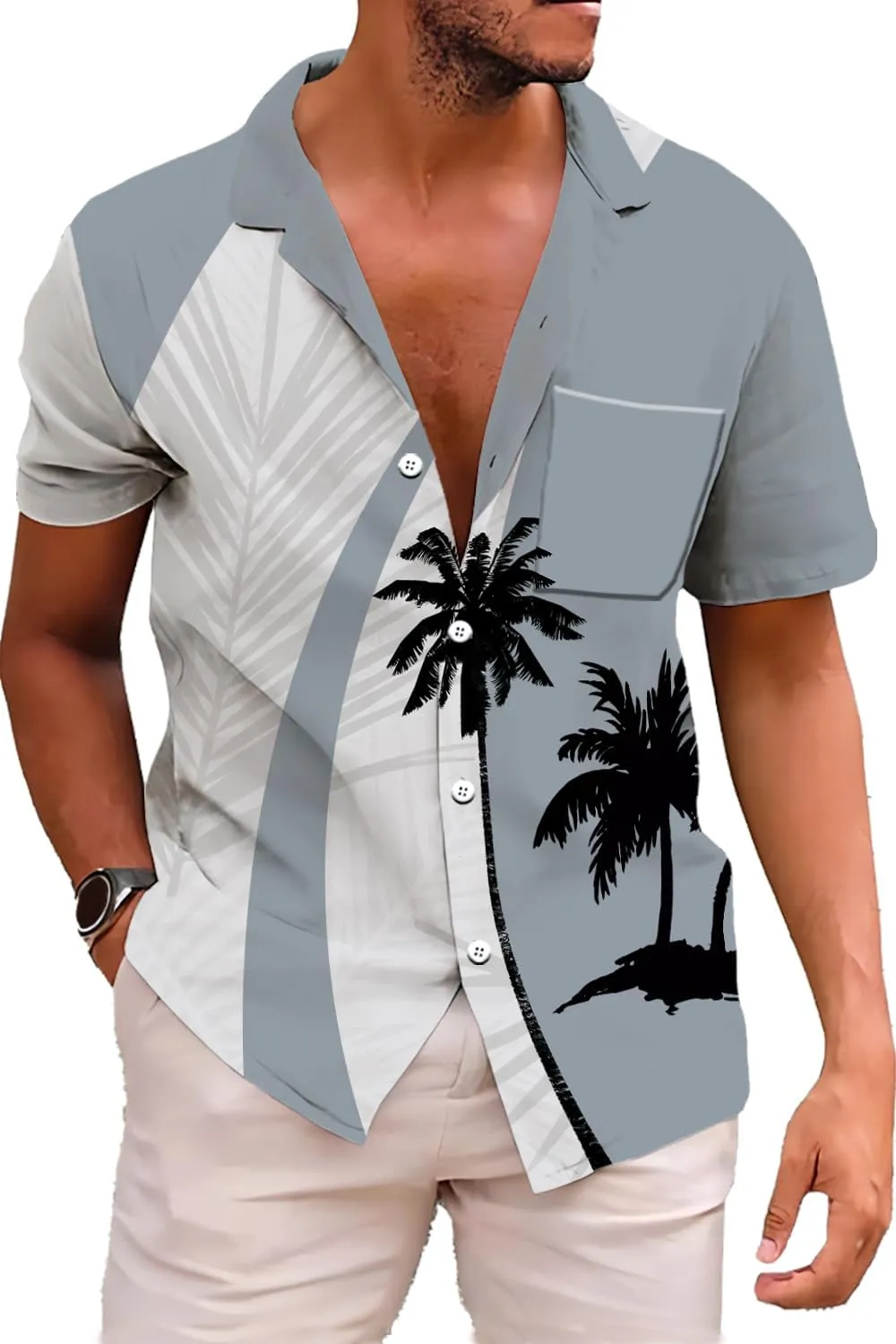 Udarnik Hawaiian Shirt for Men Short Sleeve Button Down Shirts Beach Tropical Casual Shirts