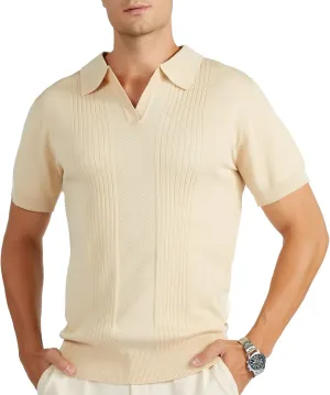 V VALANCH Mens Knit Polo Shirts Short Sleeve Vintage Sweater Polo Summer Casual Shirts Golf Pullover