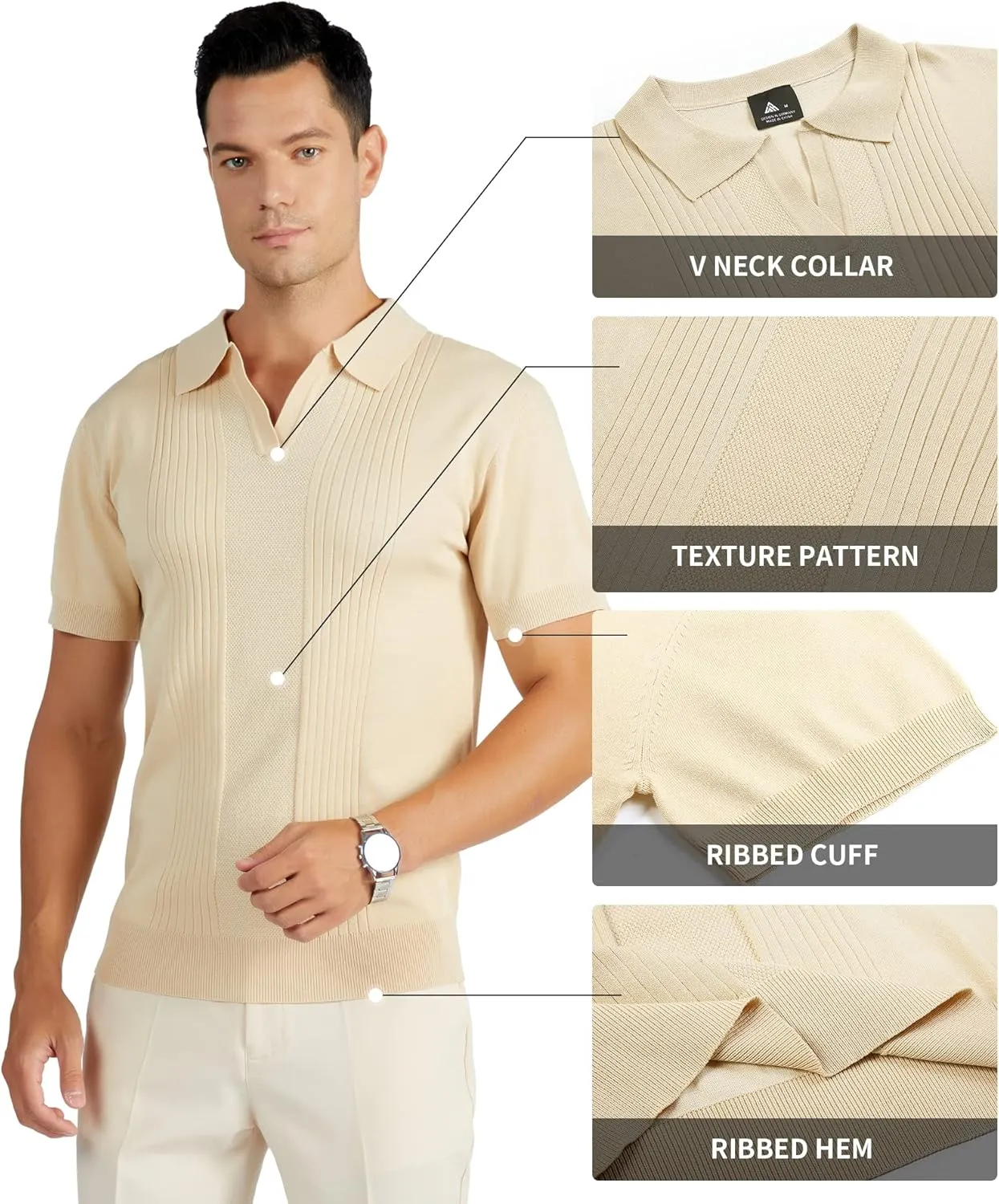 V VALANCH Mens Knit Polo Shirts Short Sleeve Vintage Sweater Polo Summer Casual Shirts Golf Pullover