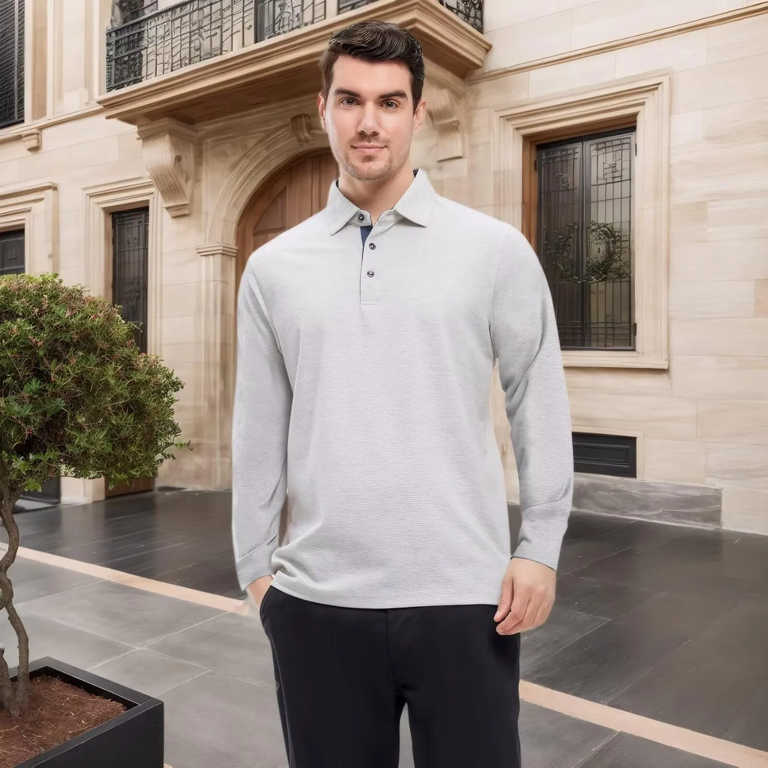 VEBOON Men's Polo Shirts Long and Short Sleeve Cotton Blend Heather Moisture Wicking Casual Collared Shirts