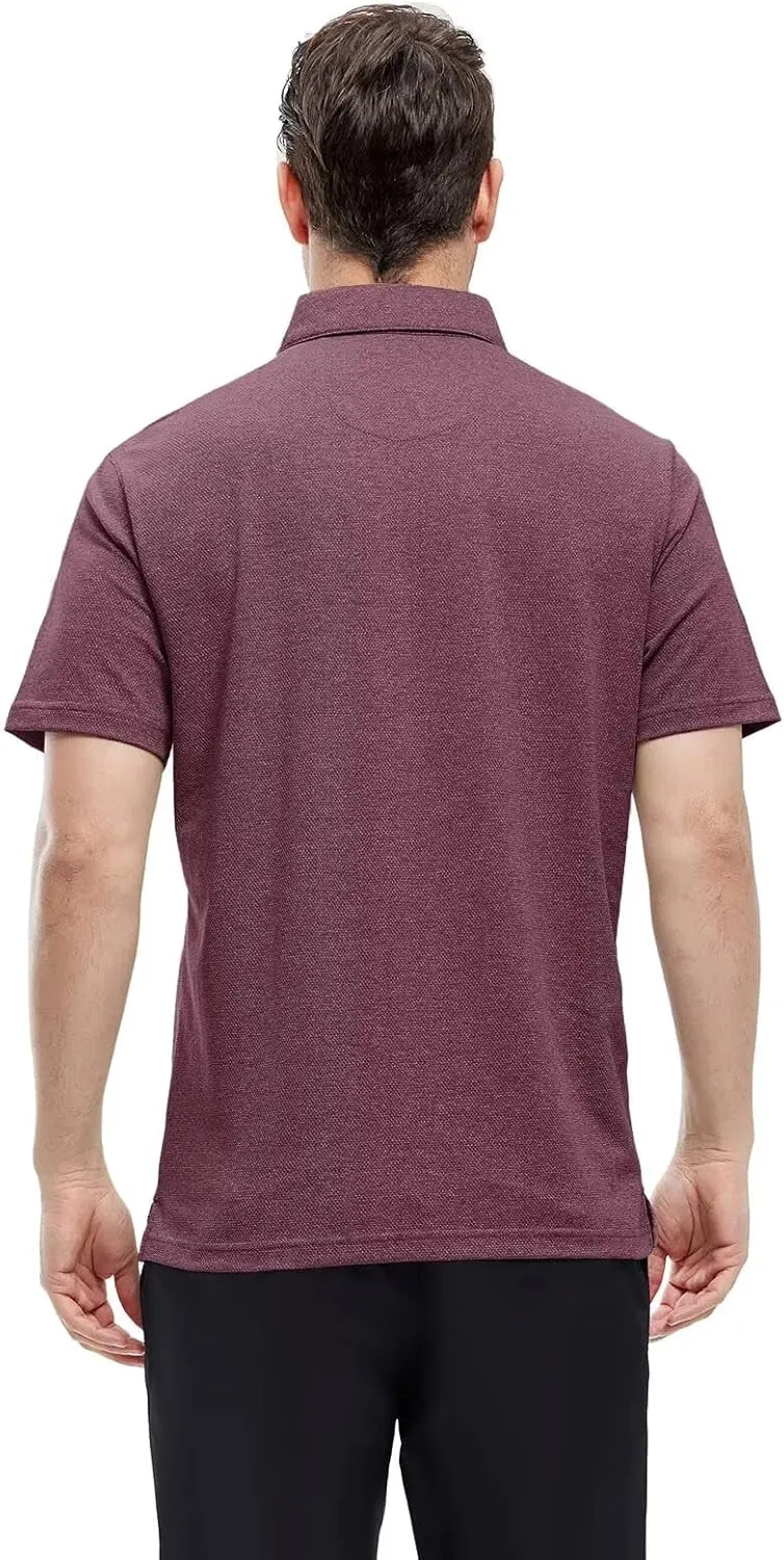 VEBOON Men's Polo Shirts Long and Short Sleeve Cotton Blend Heather Moisture Wicking Casual Collared Shirts