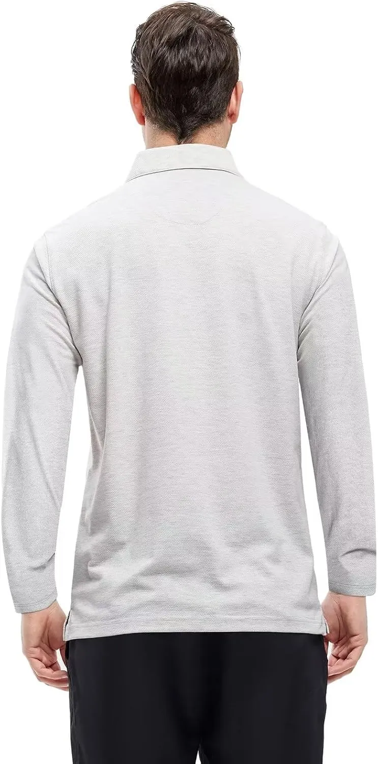 VEBOON Men's Polo Shirts Long and Short Sleeve Cotton Blend Heather Moisture Wicking Casual Collared Shirts