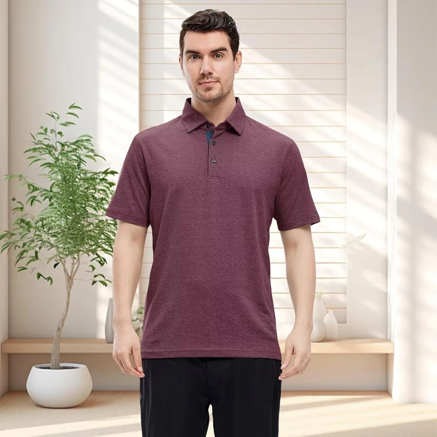 VEBOON Men's Polo Shirts Long and Short Sleeve Cotton Blend Heather Moisture Wicking Casual Collared Shirts