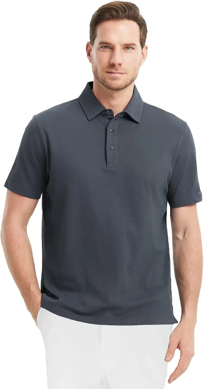 VEBOON Polo Shirts for Men Short Sleeve Cotton Blend Athletic Performance Classic Regular Fit Golf Shirts