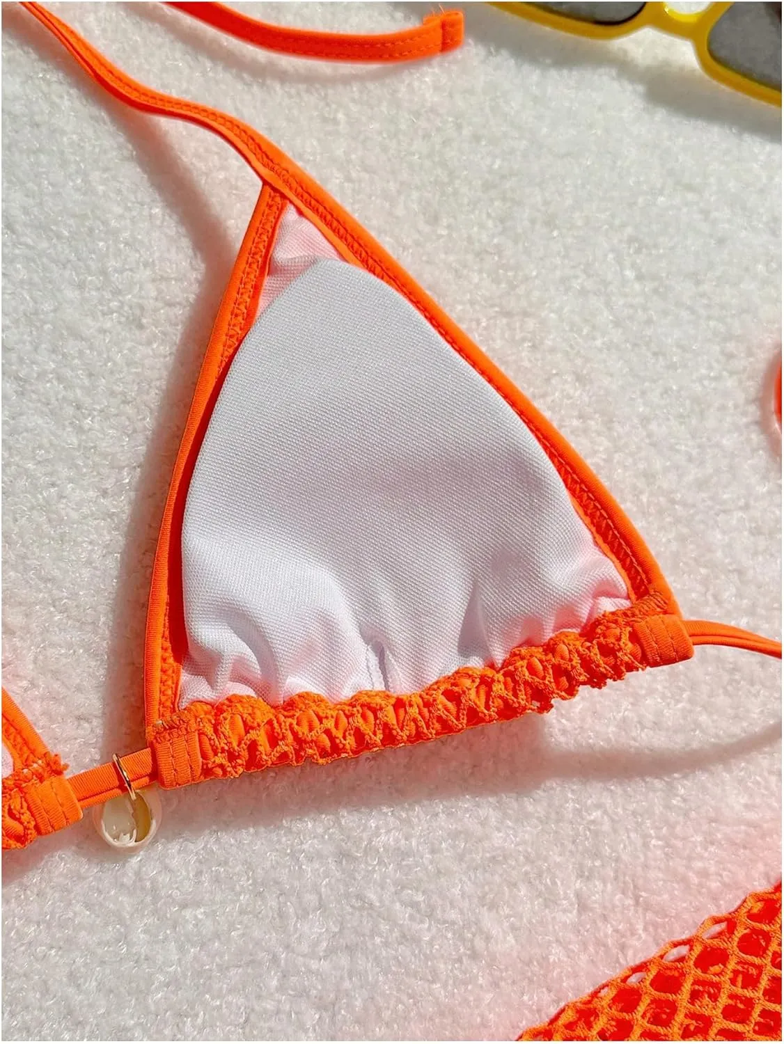 Verdusa Women's 3 Piece Halter String Fishnet Bikini Swimsuit with Wrap Cover Up