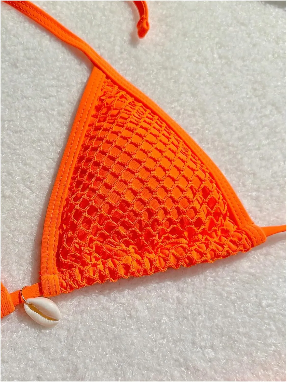 Verdusa Women's 3 Piece Halter String Fishnet Bikini Swimsuit with Wrap Cover Up