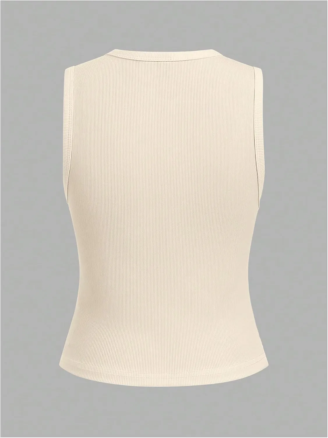 Verdusa Women's Button Front Fitted Tank Tops Crew Neck Sleeveless Knit Tops