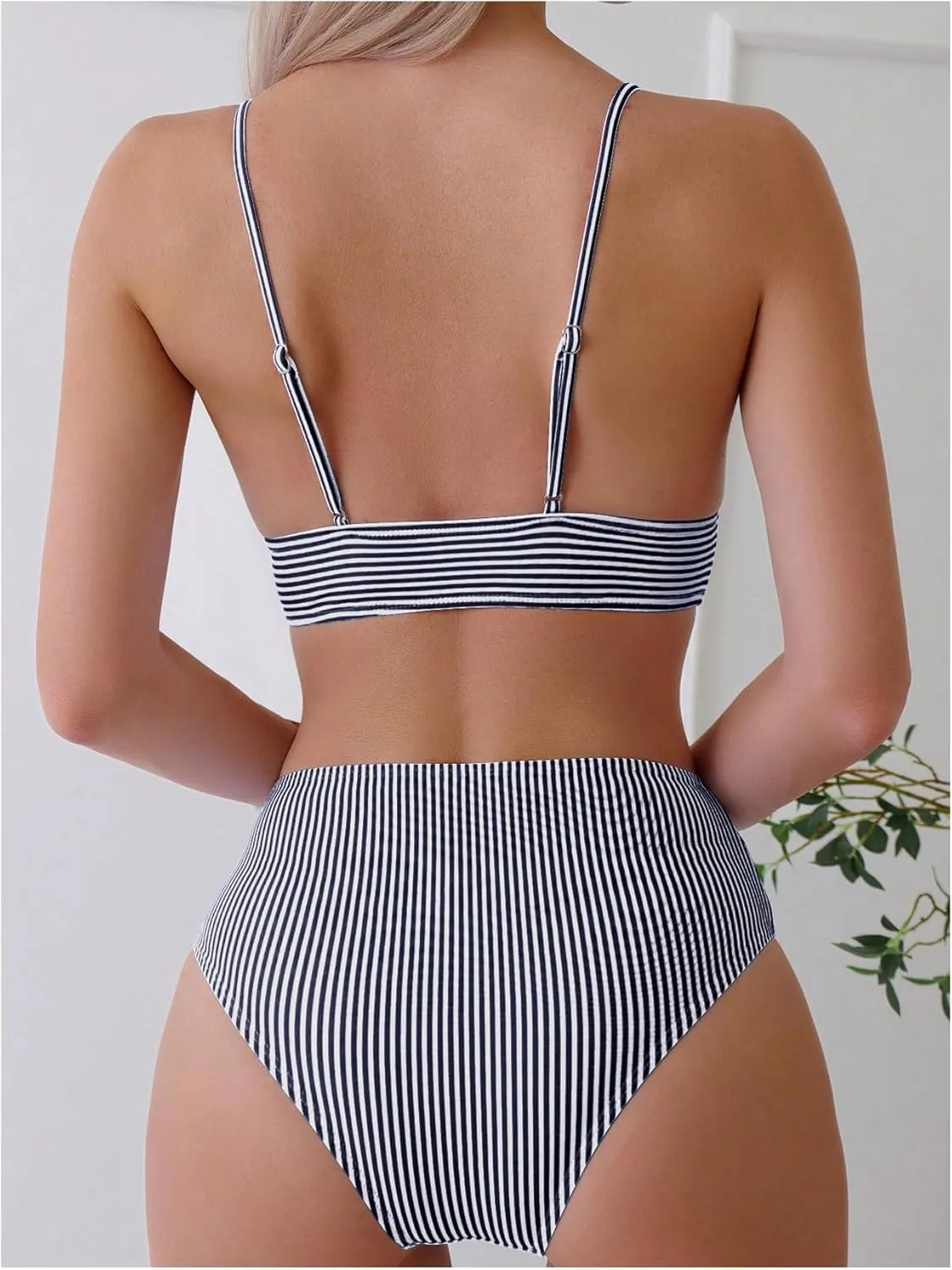 Verdusa Women's Striped High Waist Bikini Sets Swimsuit 2 Piece Bathing Suits