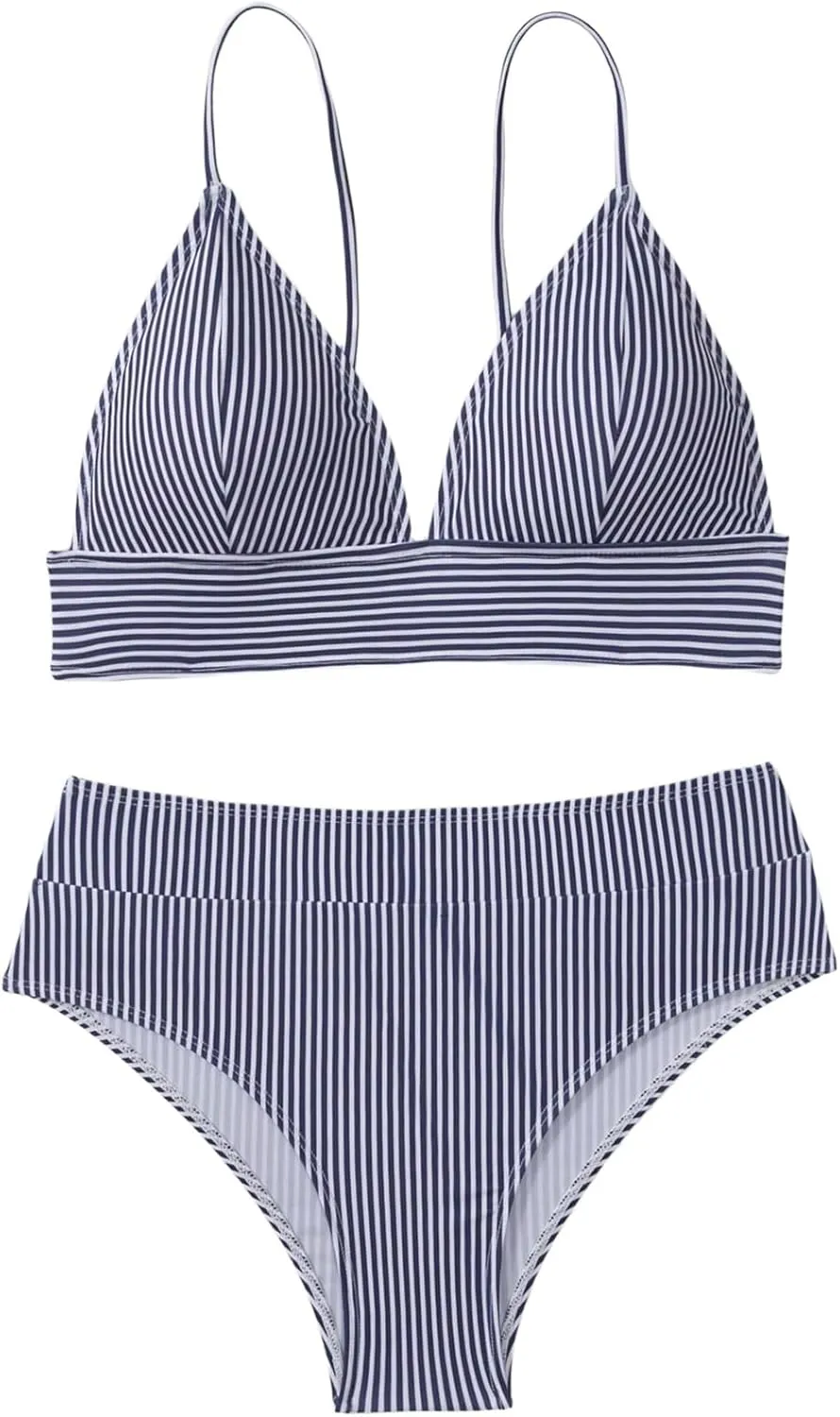 Verdusa Women's Striped High Waist Bikini Sets Swimsuit 2 Piece Bathing Suits
