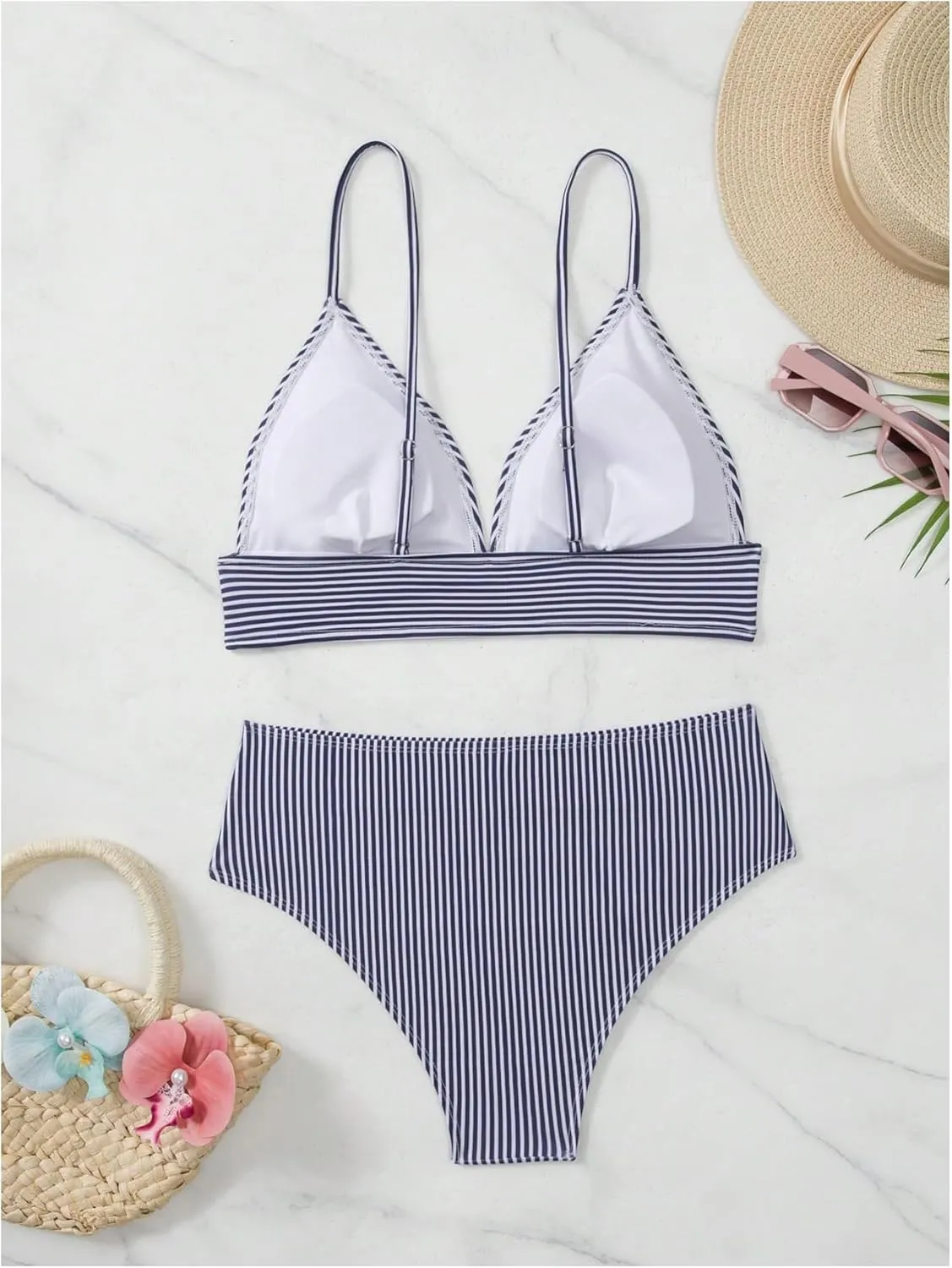 Verdusa Women's Striped High Waist Bikini Sets Swimsuit 2 Piece Bathing Suits