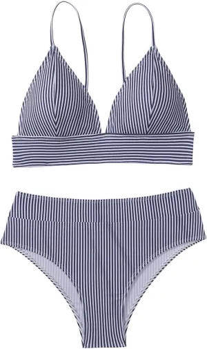 Verdusa Women's Striped High Waist Bikini Sets Swimsuit 2 Piece Bathing Suits