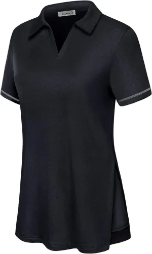 Vldnery Women's Golf Shirts Short Sleeve v Neck Loose Fit Plain Workout Tennis Polo T-Shirts