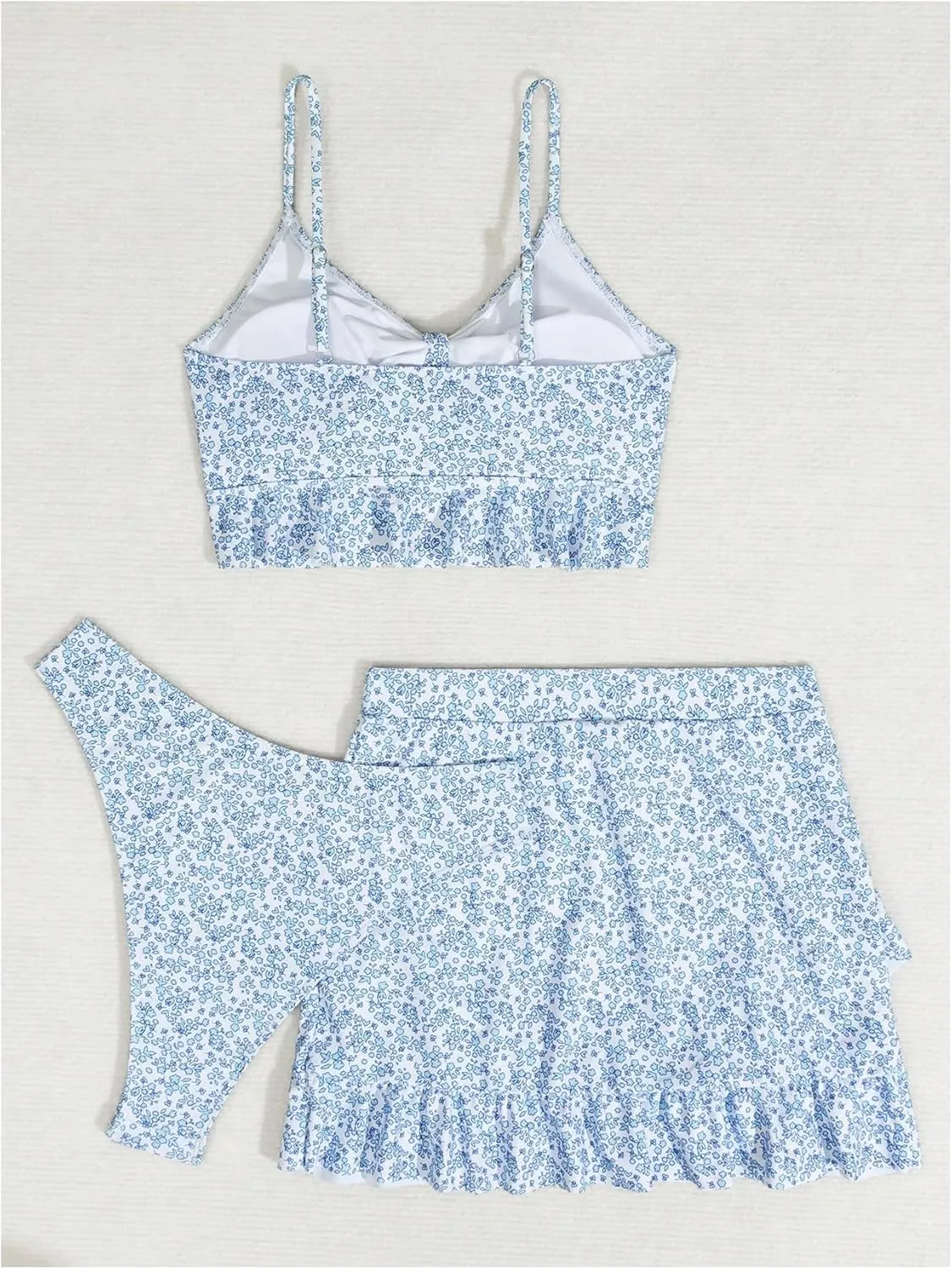 WDIRARA Women's 3 Pieces Floral Print V Neck Ruffle Hem Bikini Set Swimsuit Bathing Suit with Wrap Beach Skirt