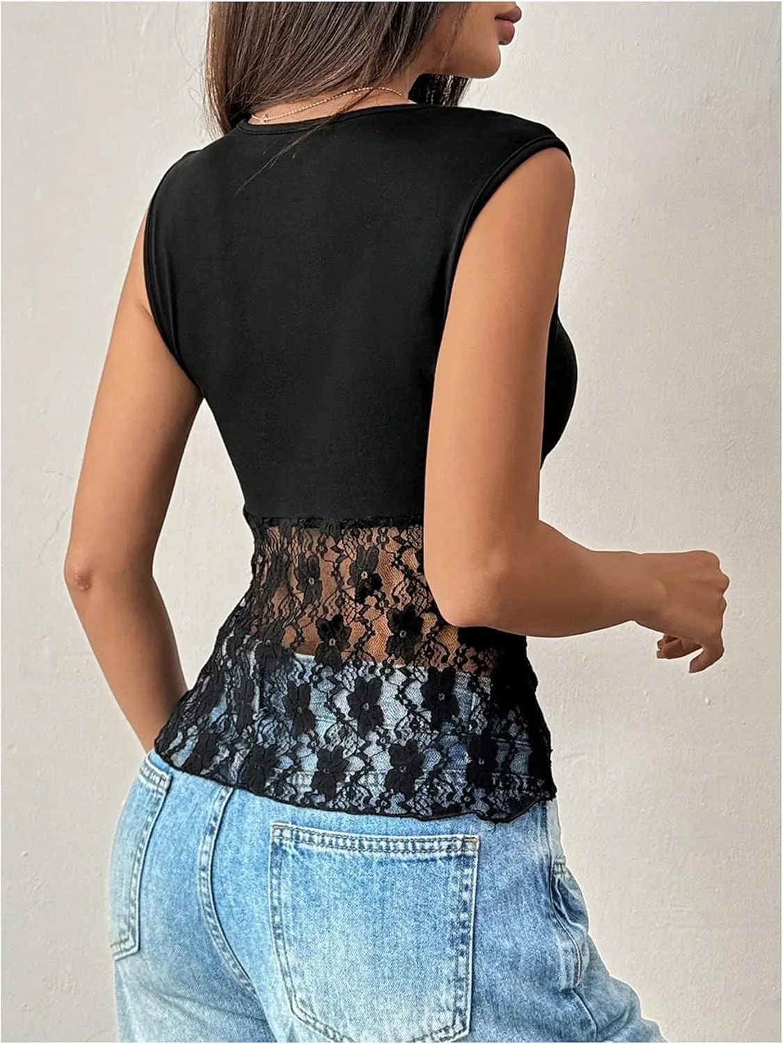 WDIRARA Women's Y2k Lace Tank Tops Sexy Floral Ruched Mesh Camisole Tops