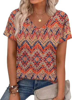 WEESO Womens T Shirts Short Sleeve Summer Tops Cute V Neck Casual Blouses