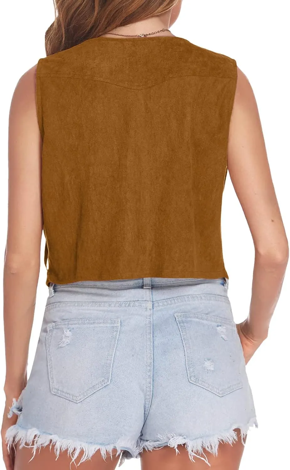 Western Fringe Vest Tops Womens Classic Suede Leather 70s Cowboy Shirt Rodeo Outfits Sleeveless Hippie Tassel Jackets