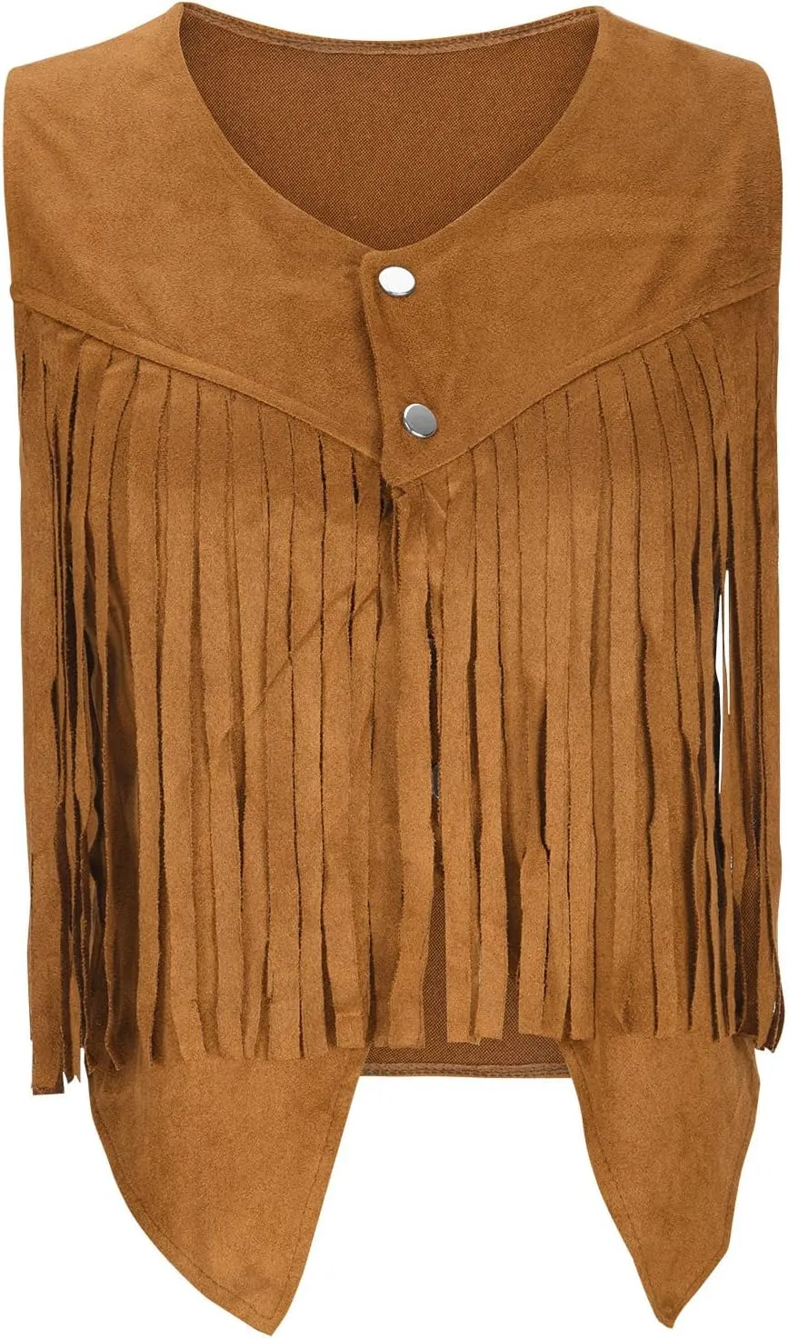 Western Fringe Vest Tops Womens Classic Suede Leather 70s Cowboy Shirt Rodeo Outfits Sleeveless Hippie Tassel Jackets