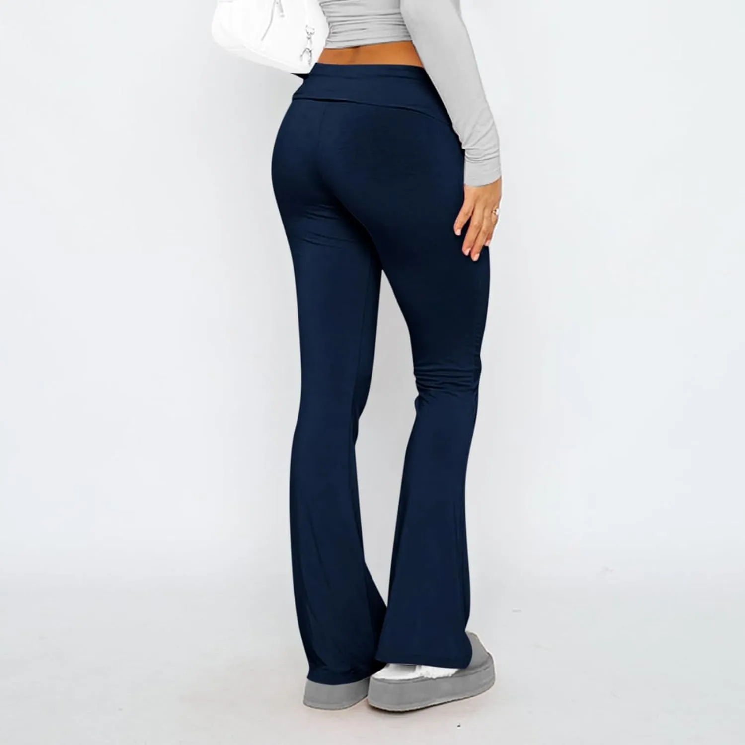 Wide Leg Yoga Pants for Women Cute Y2k Fold Over Low Rise Sweatpants Teen Girl Athletic Workout Cotton Flare Leggings