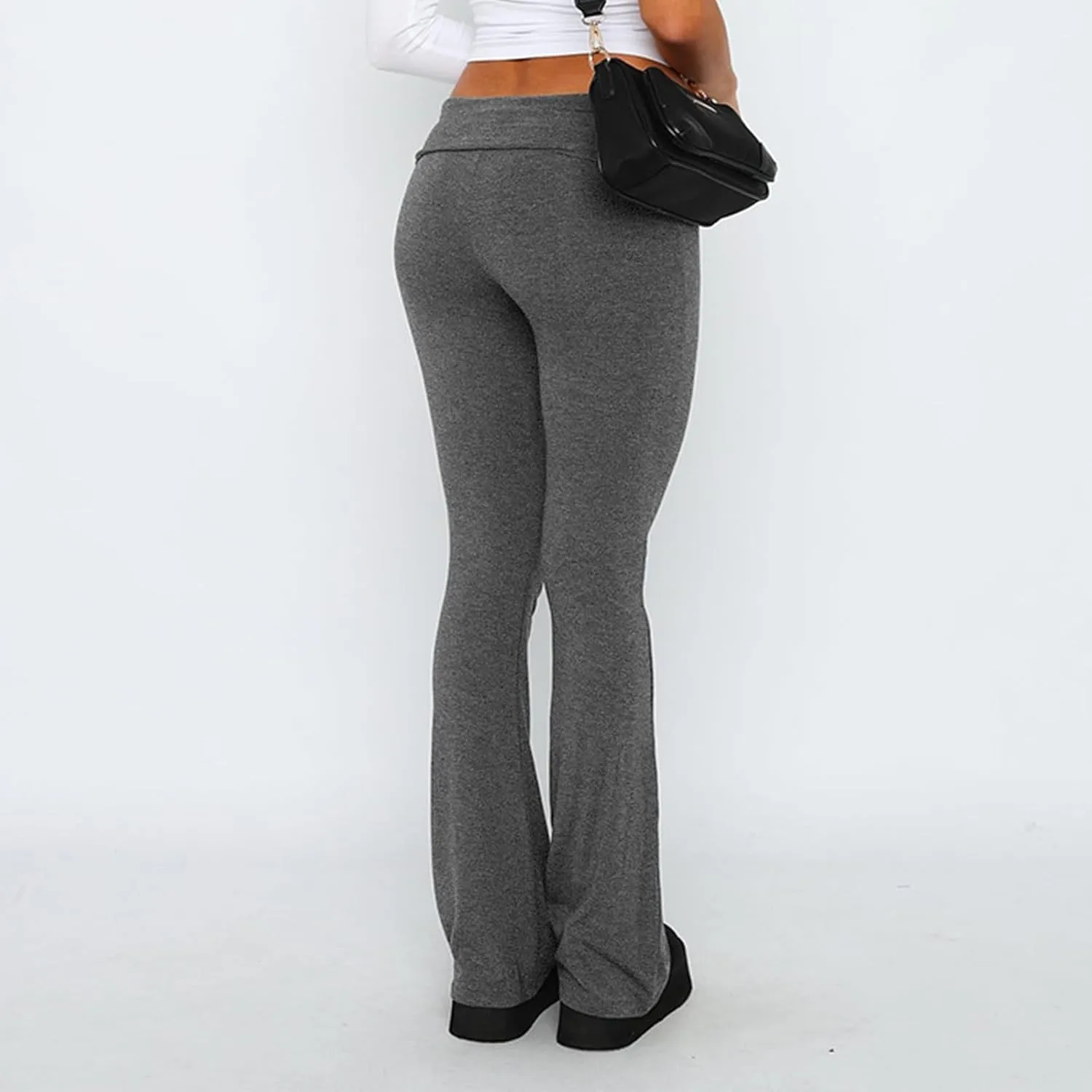 Wide Leg Yoga Pants for Women Cute Y2k Fold Over Low Rise Sweatpants Teen Girl Athletic Workout Cotton Flare Leggings