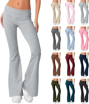 Wide Leg Yoga Pants for Women Cute Y2k Fold Over Low Rise Sweatpants Teen Girl Athletic Workout Cotton Flare Leggings