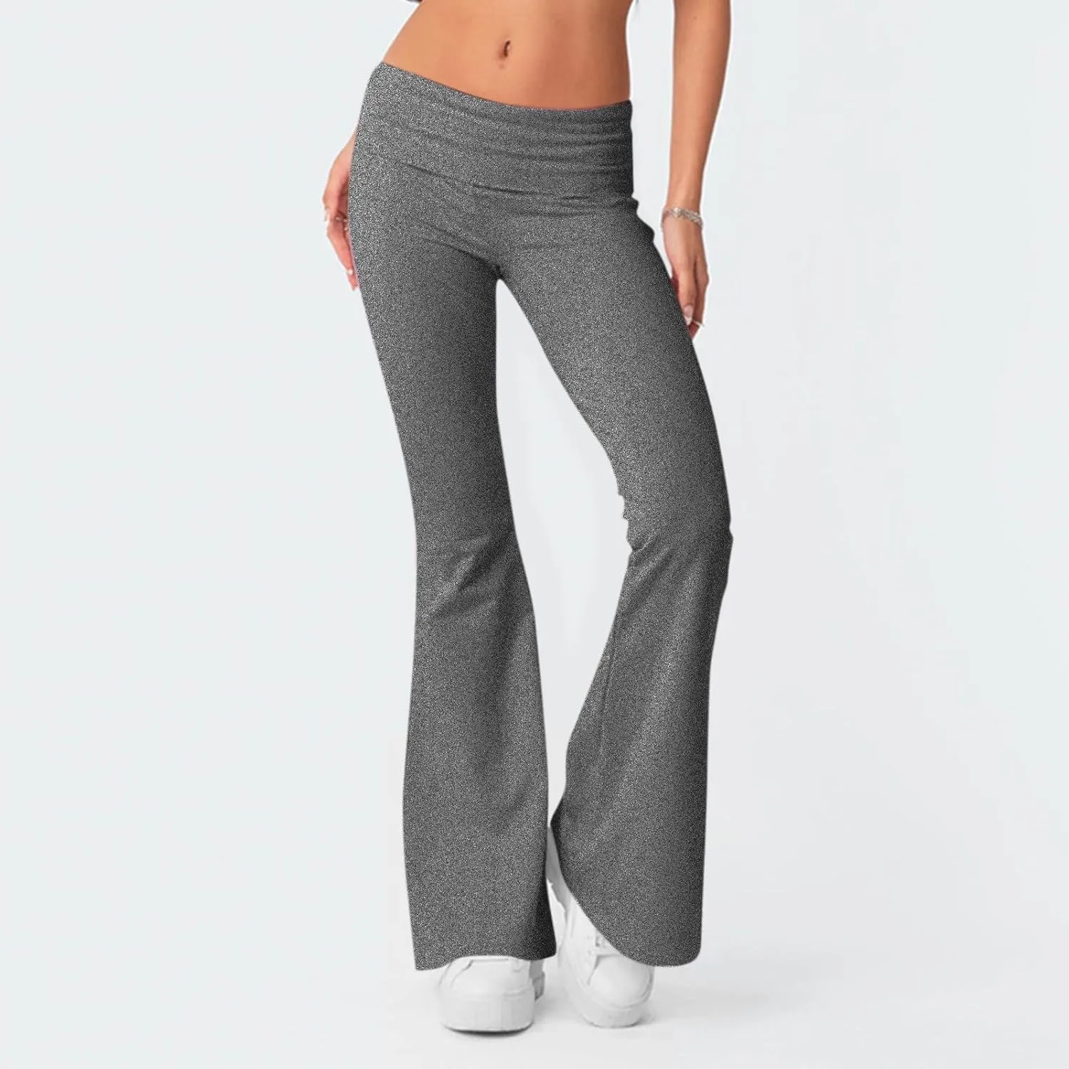 Wide Leg Yoga Pants for Women Cute Y2k Fold Over Low Rise Sweatpants Teen Girl Athletic Workout Cotton Flare Leggings