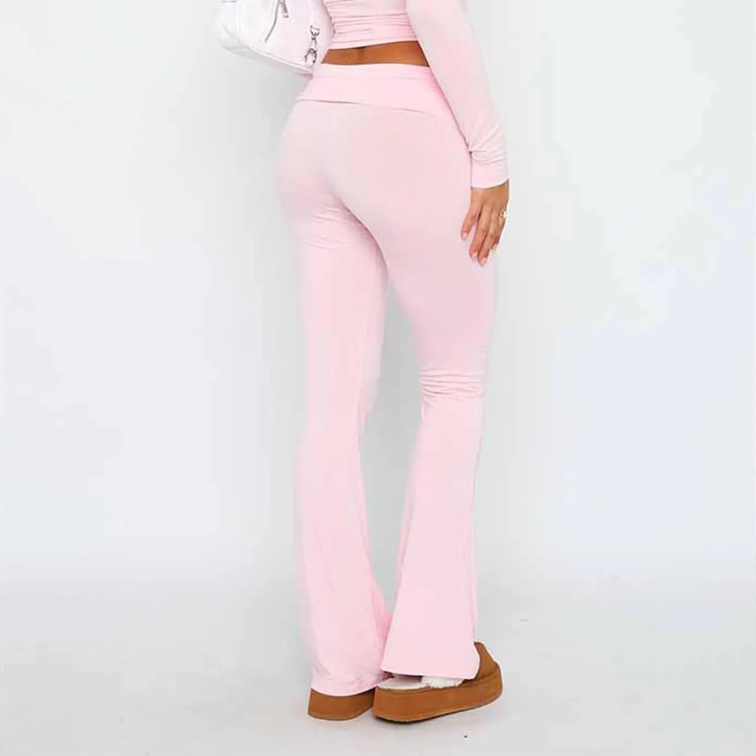 Wide Leg Yoga Pants for Women Cute Y2k Fold Over Low Rise Sweatpants Teen Girl Athletic Workout Cotton Flare Leggings