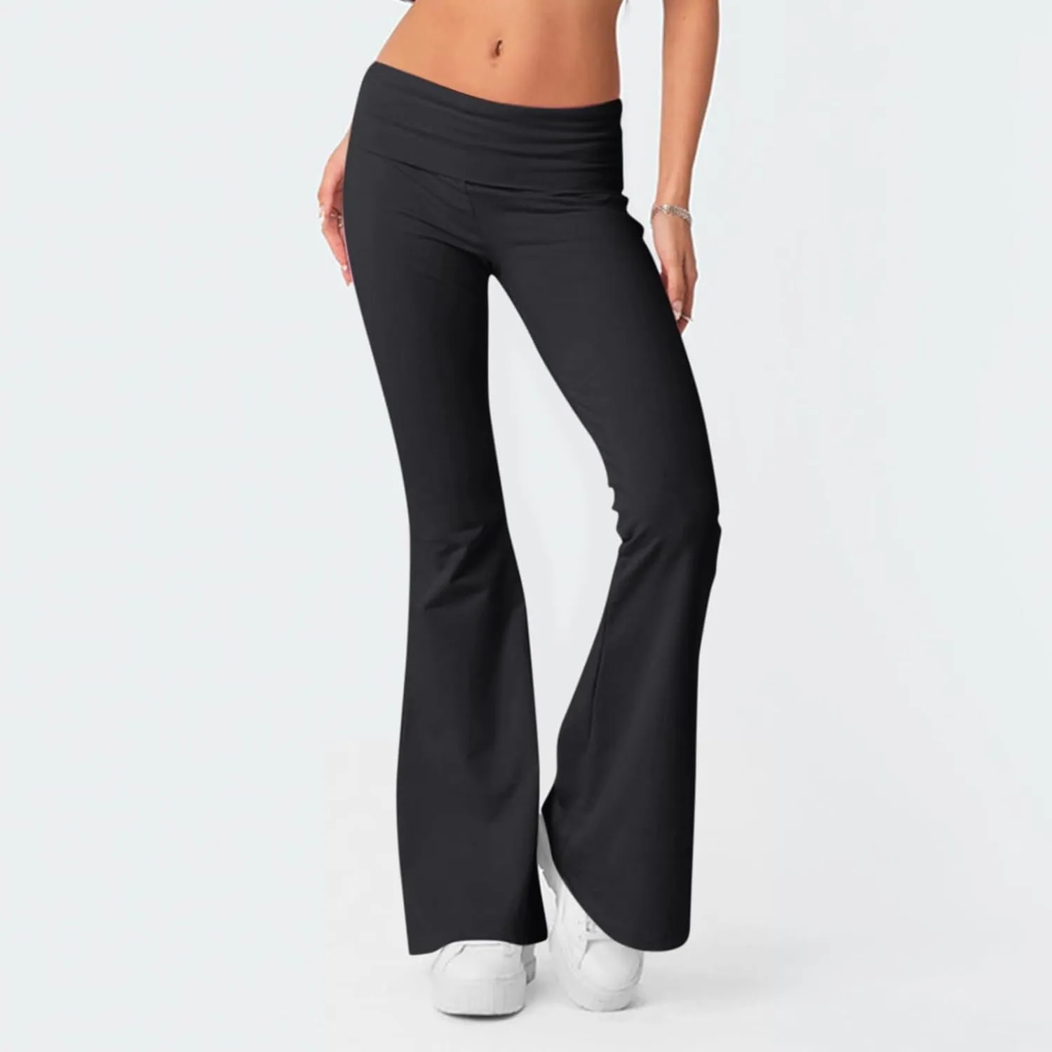 Wide Leg Yoga Pants for Women Cute Y2k Fold Over Low Rise Sweatpants Teen Girl Athletic Workout Cotton Flare Leggings