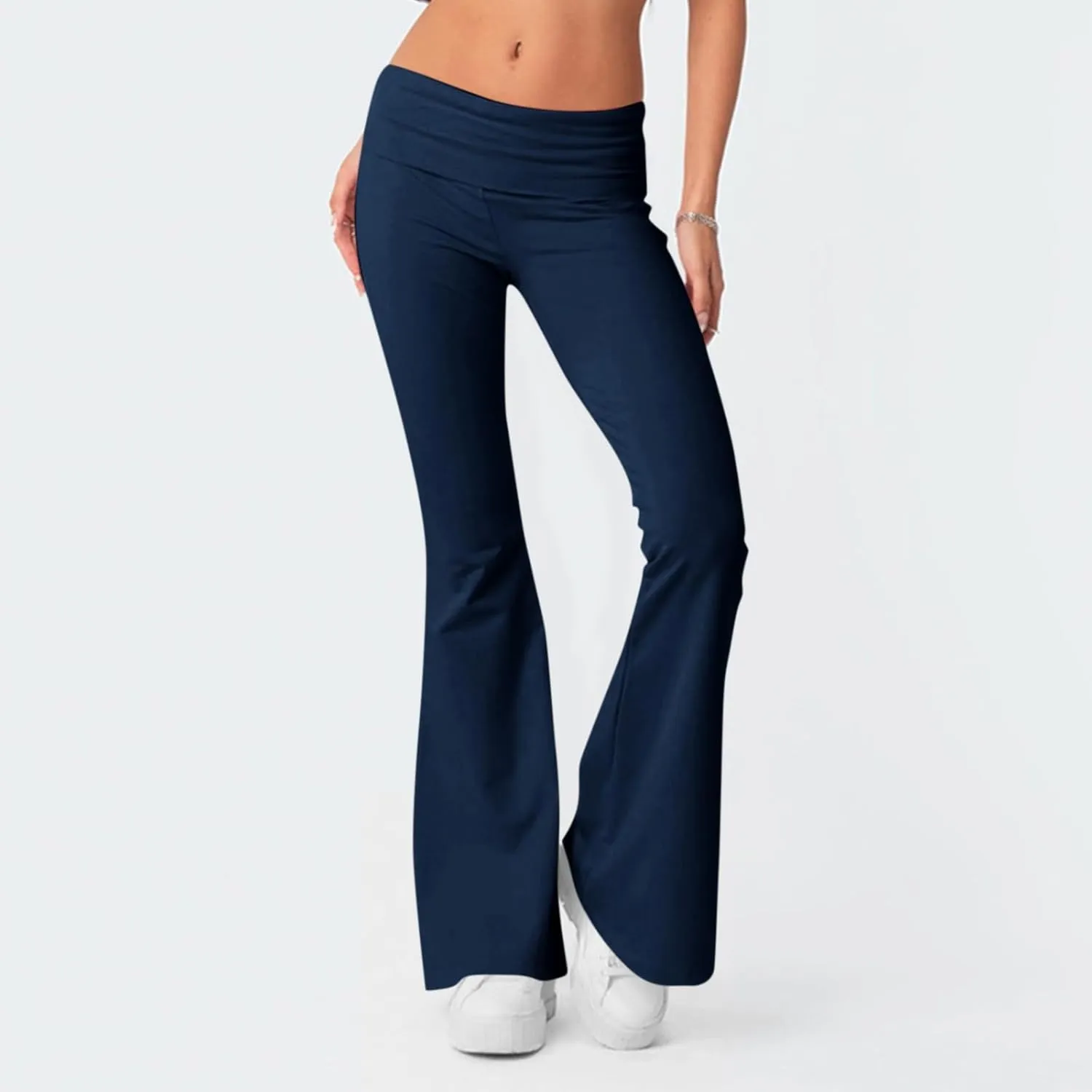 Wide Leg Yoga Pants for Women Cute Y2k Fold Over Low Rise Sweatpants Teen Girl Athletic Workout Cotton Flare Leggings