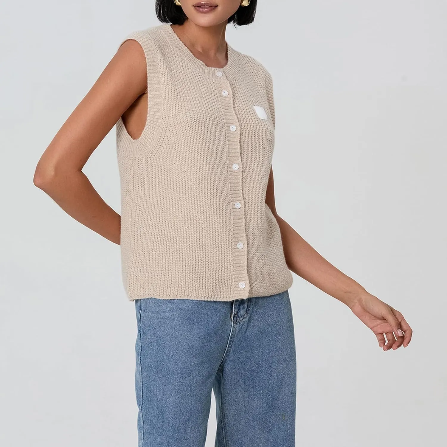Women Button Down Going Out Trendy Tops Slim Fit Sleeveless Knitted Ribbed Sexy Vest Shirt Y2K Tank Tops