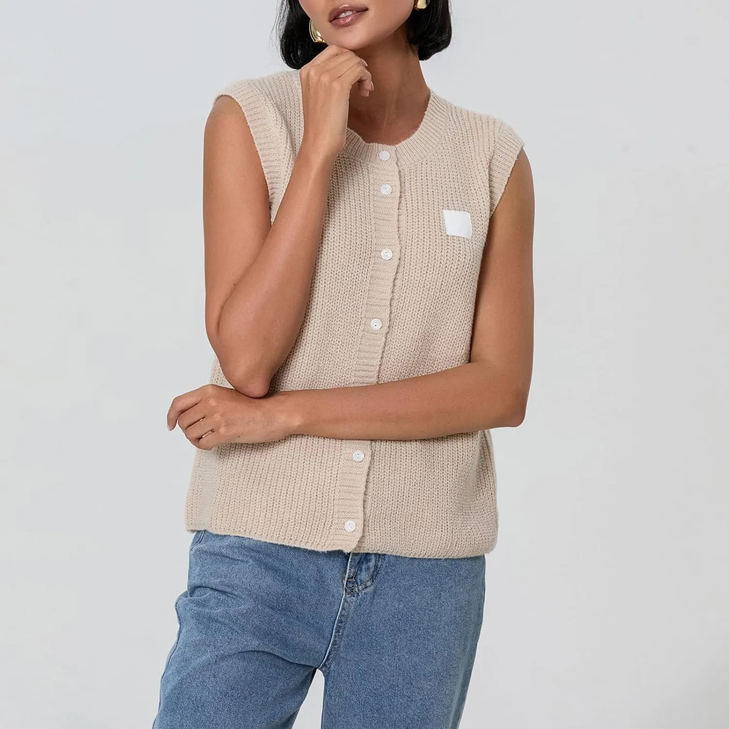 Women Button Down Going Out Trendy Tops Slim Fit Sleeveless Knitted Ribbed Sexy Vest Shirt Y2K Tank Tops