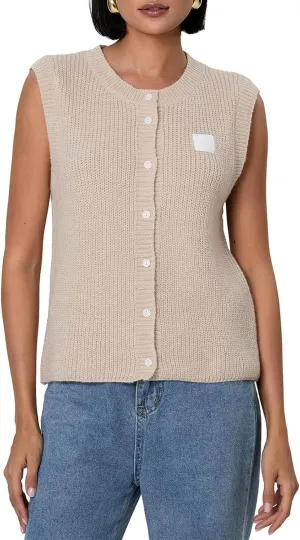 Women Button Down Going Out Trendy Tops Slim Fit Sleeveless Knitted Ribbed Sexy Vest Shirt Y2K Tank Tops