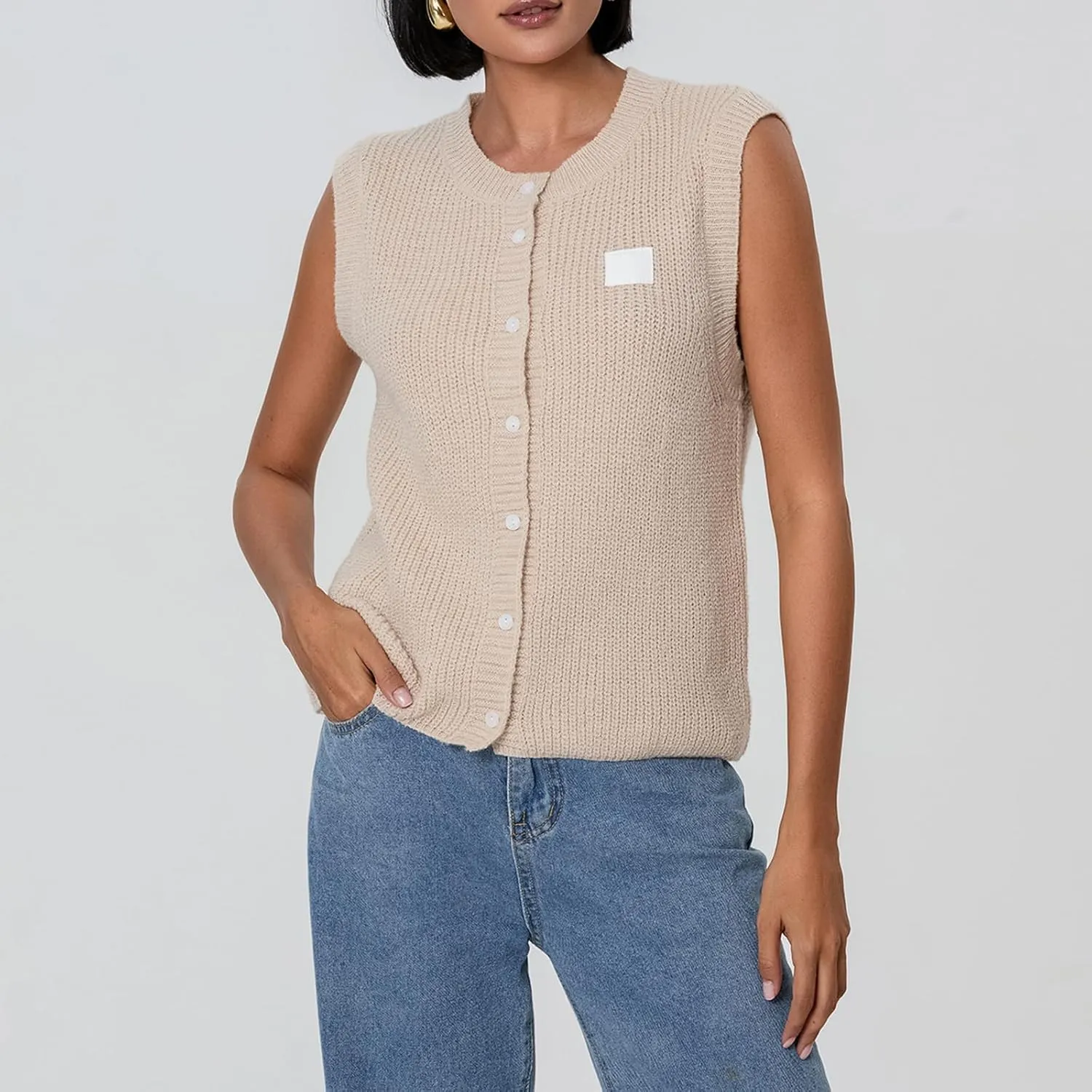 Women Button Down Going Out Trendy Tops Slim Fit Sleeveless Knitted Ribbed Sexy Vest Shirt Y2K Tank Tops