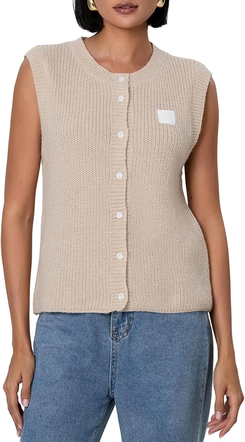 Women Button Down Going Out Trendy Tops Slim Fit Sleeveless Knitted Ribbed Sexy Vest Shirt Y2K Tank Tops