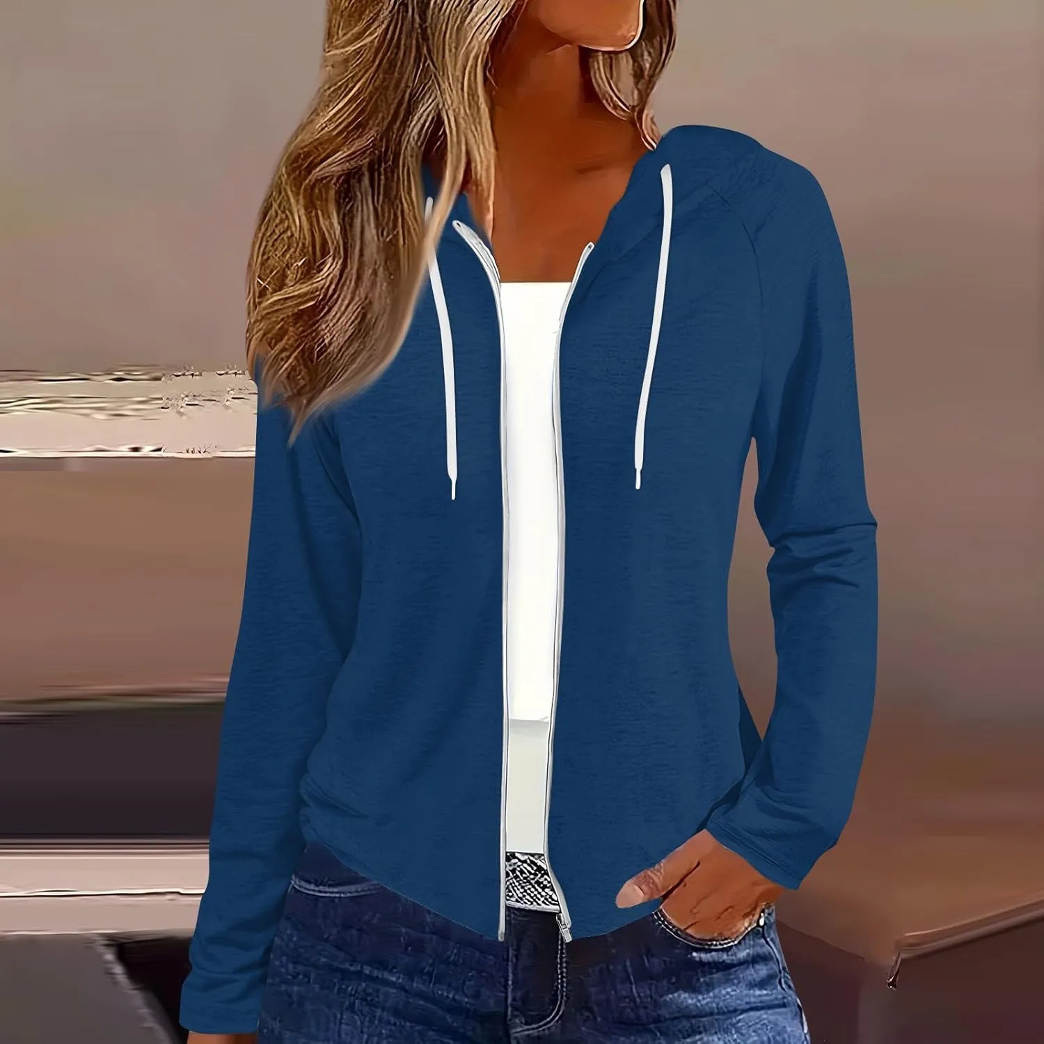 Women Fall Winter Oversized Long Sleeve Hoodie Coats Full Zip Up Crew Neck Trendy Casual Sweatshirt Jackets Tops