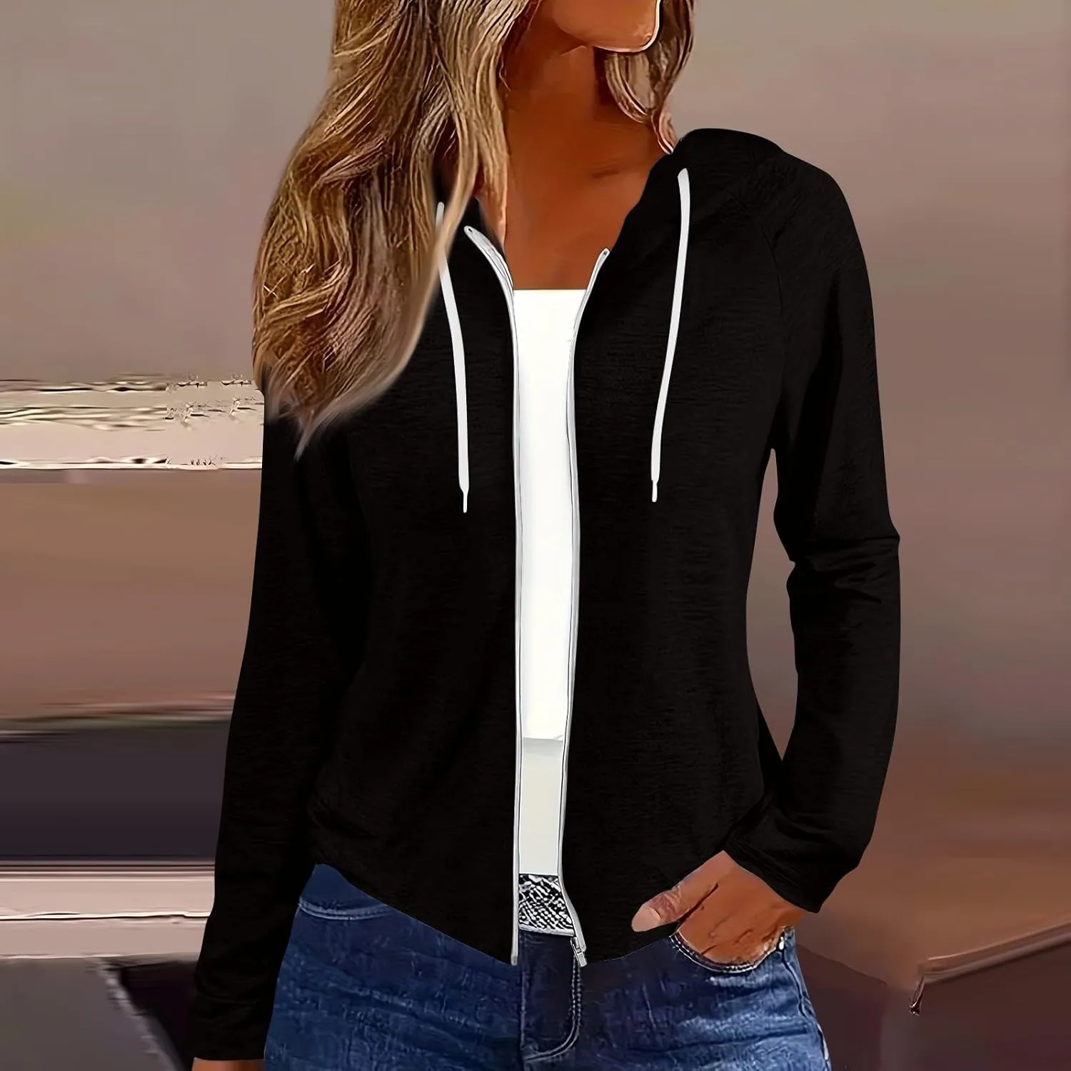 Women Fall Winter Oversized Long Sleeve Hoodie Coats Full Zip Up Crew Neck Trendy Casual Sweatshirt Jackets Tops