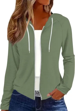 Women Fall Winter Oversized Long Sleeve Hoodie Coats Full Zip Up Crew Neck Trendy Casual Sweatshirt Jackets Tops