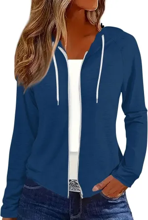 Women Fall Winter Oversized Long Sleeve Hoodie Coats Full Zip Up Crew Neck Trendy Casual Sweatshirt Jackets Tops