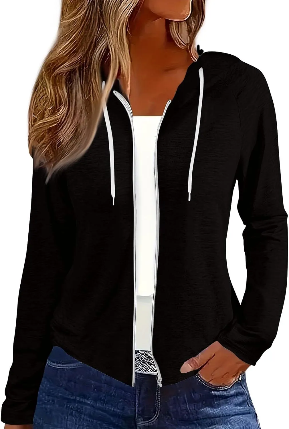 Women Fall Winter Oversized Long Sleeve Hoodie Coats Full Zip Up Crew Neck Trendy Casual Sweatshirt Jackets Tops