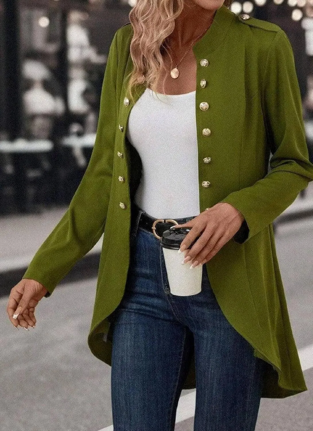 Women Green Stand Collar Pearl Buttons Long Dovetail Gothic Double Breasted Trench Coat Front Tailcoat Jacket