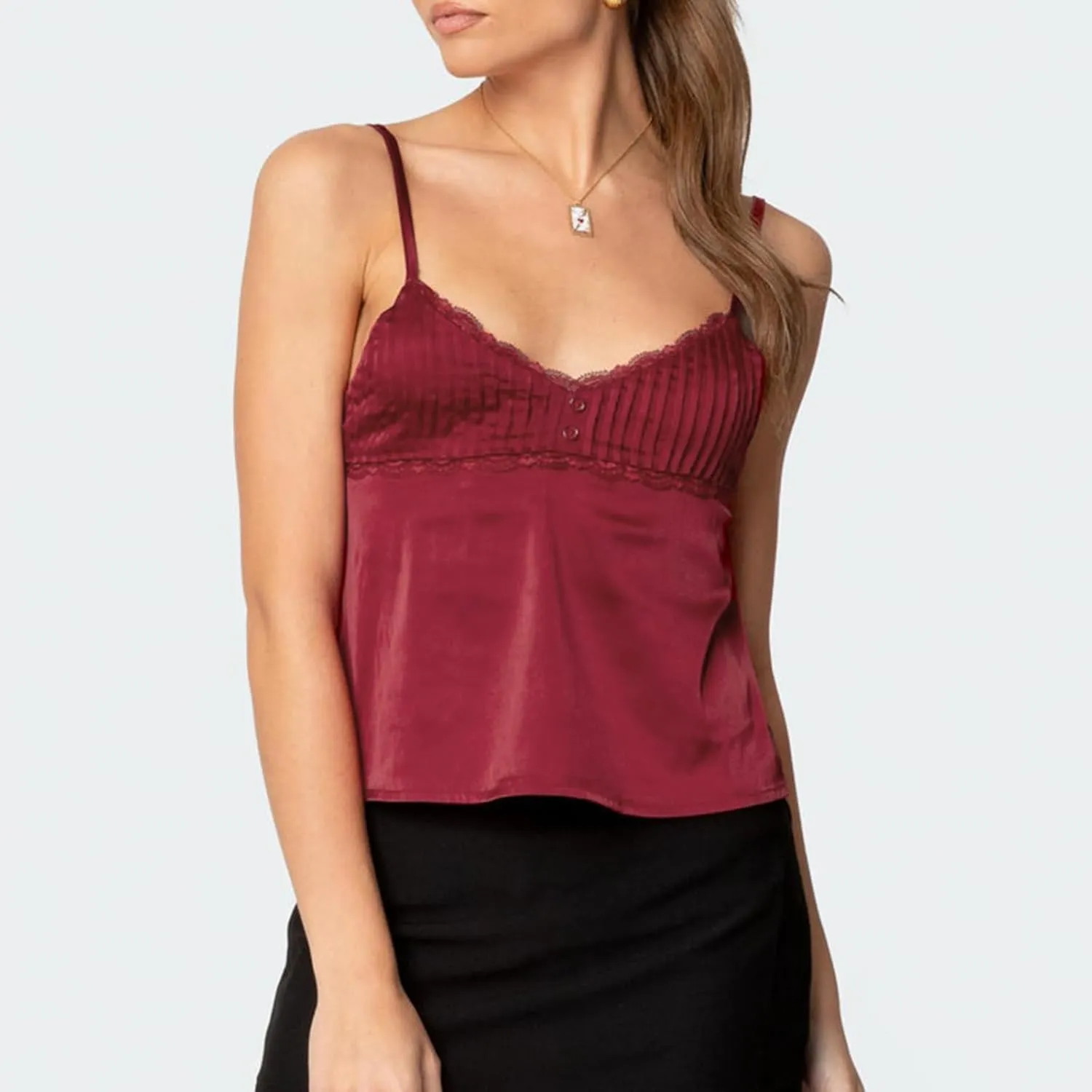 Women Lace Trim Spaghetti Strap Camisoles Summer V Neck Crop Tops Y2k Sleeveless Backless Sling Tank Tops