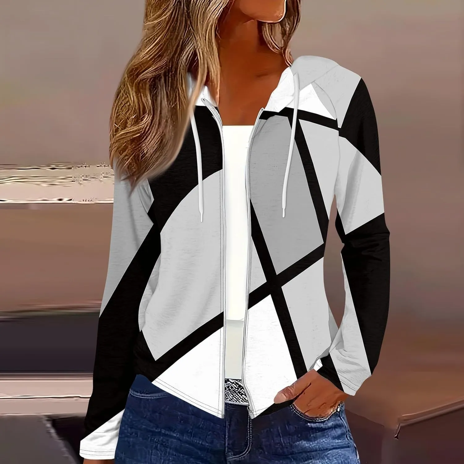 Women Oversized Fall Winter Hoodie Coats Long Sleeve Crew Neck Full Zip Up Trendy Casual Sweatshirt Jackets Tops