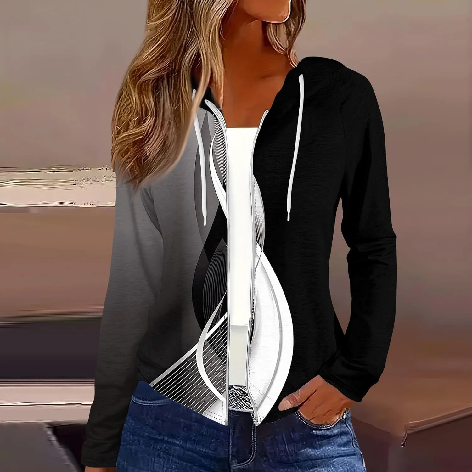 Women Oversized Fall Winter Hoodie Coats Long Sleeve Crew Neck Full Zip Up Trendy Casual Sweatshirt Jackets Tops