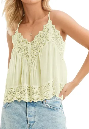 Women Sexy V Neck Sleeveless Lace Camisole Tops Flowy Floral Backless Spaghetti Strap Tank Tops Sheer Boho Mesh Tops