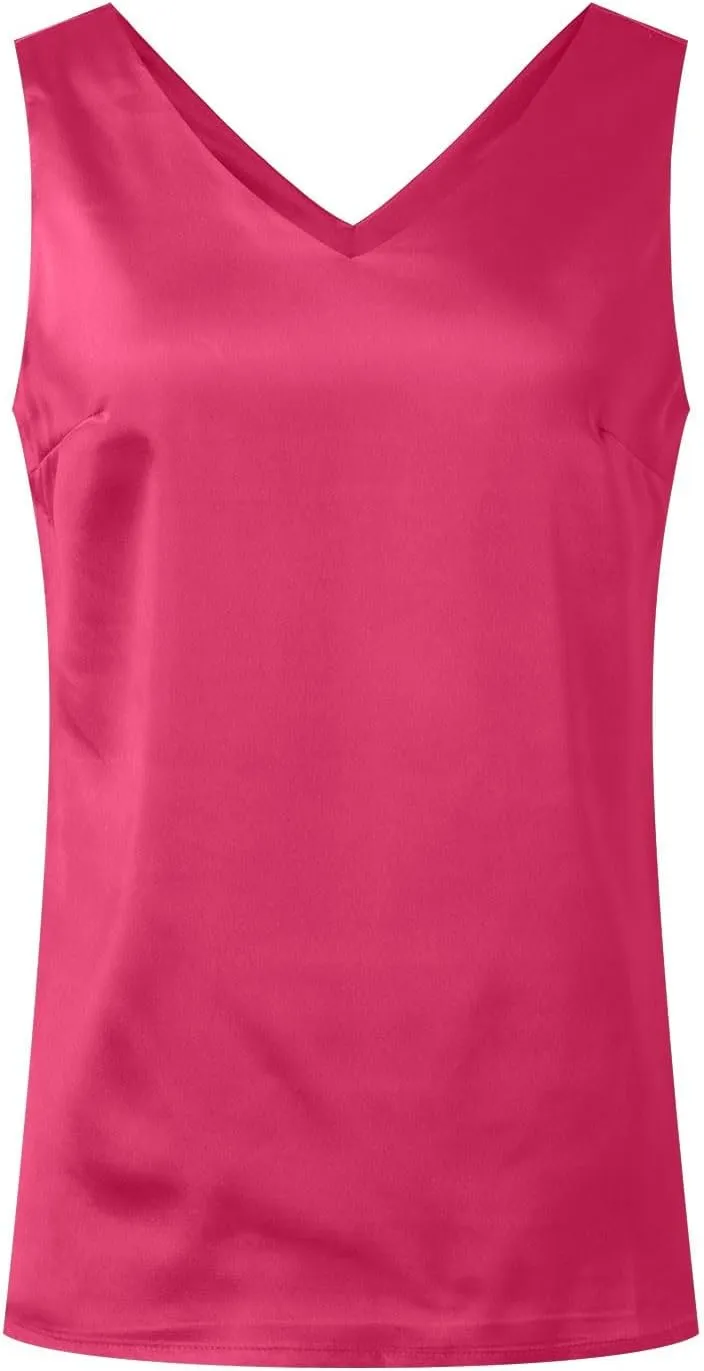Women Silk Satin Tank Tops Sleeveless Tops Summer Basic Tank Shirt Dressy V-Neck Solid Camisole Blouses Casual Loose