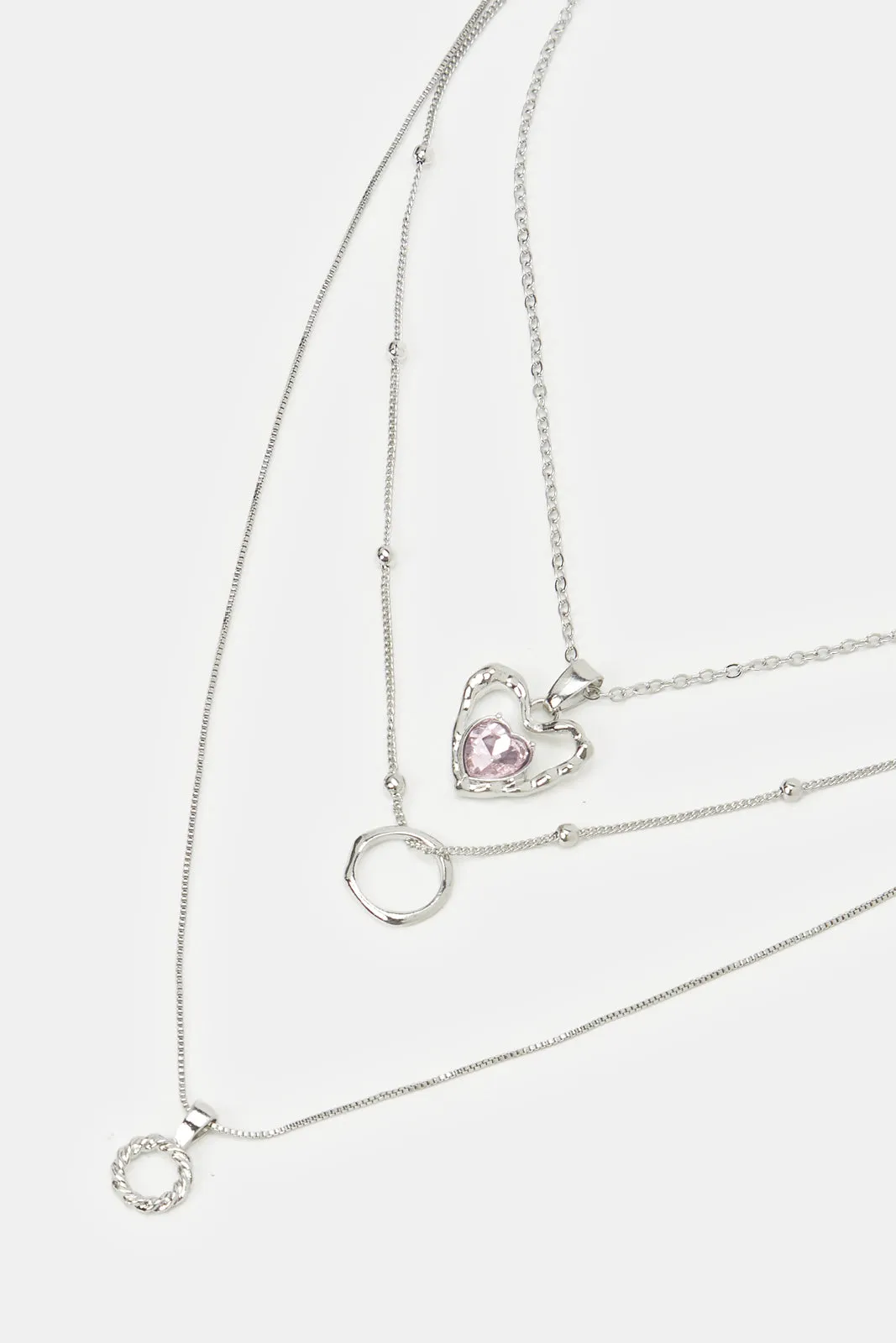 Women Silver Embellished Layered Necklace