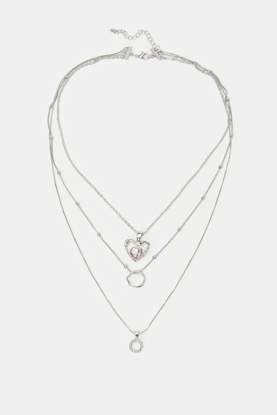 Women Silver Embellished Layered Necklace