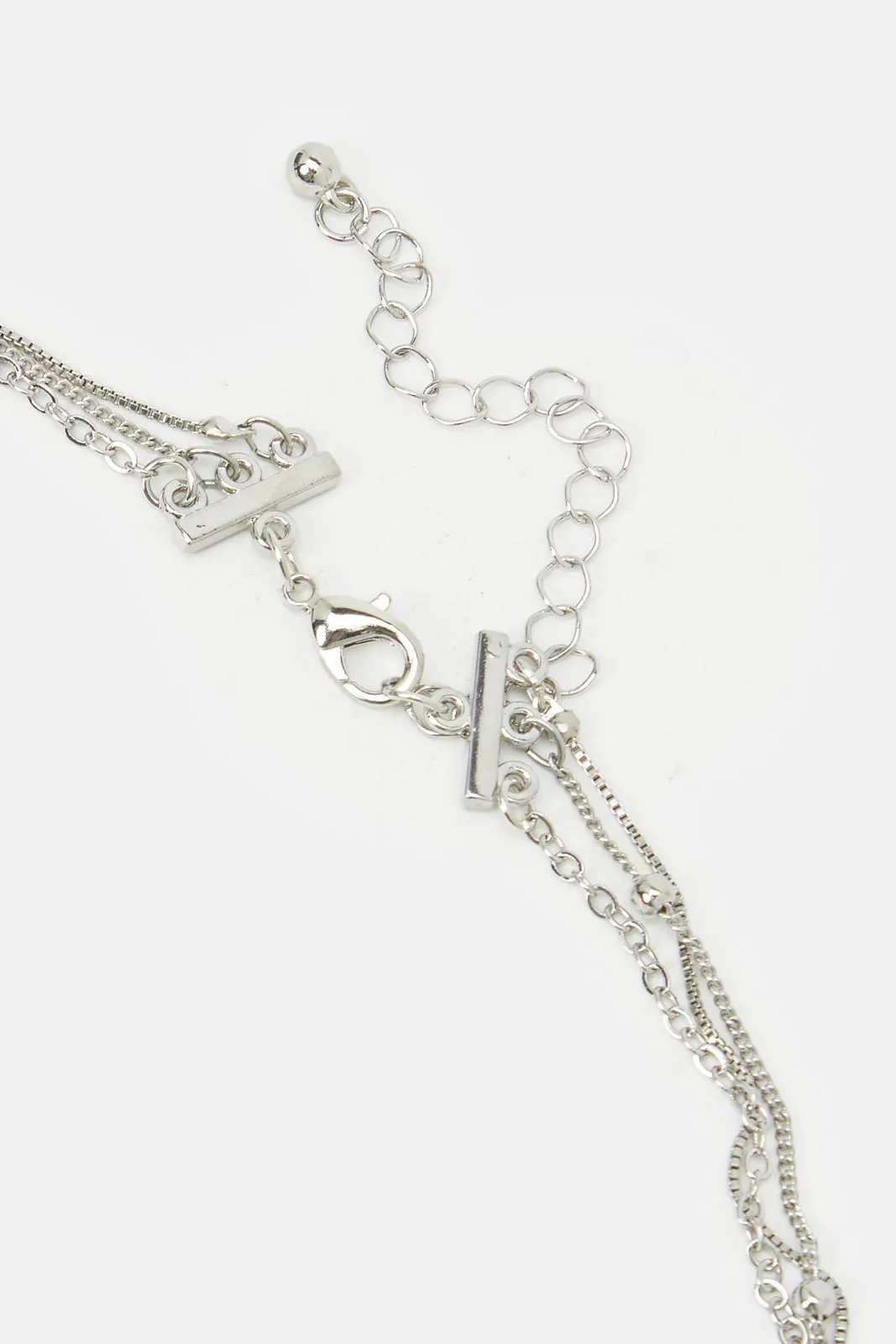 Women Silver Embellished Layered Necklace