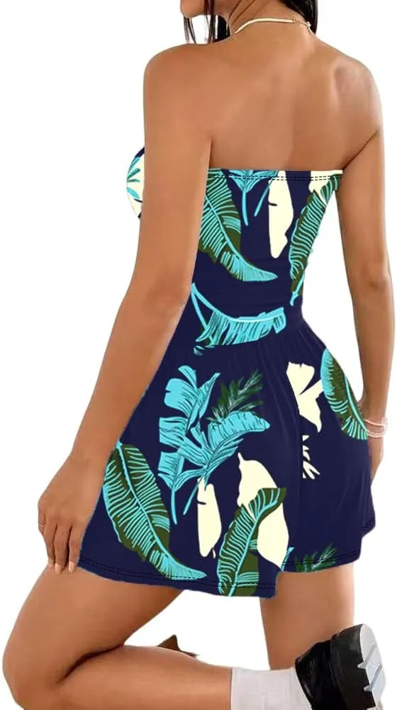 Women Summer Casual Strapless Rompers Tube Top Shorts Jumpsuit Sleeveless Off Shoulder Sexy Beach Romper with Pocket