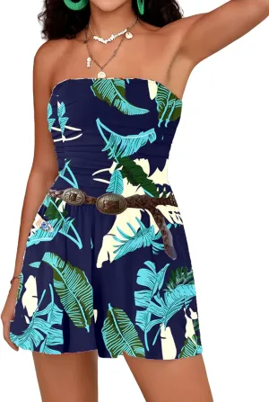 Women Summer Casual Strapless Rompers Tube Top Shorts Jumpsuit Sleeveless Off Shoulder Sexy Beach Romper with Pocket